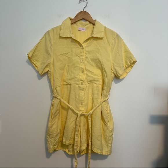 New pink lily CRAVING SUNSHINE YELLOW BUTTON UP ROMPER - Picture 8 of 11